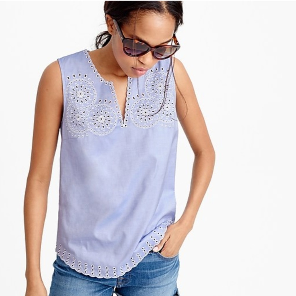 Like New J Crew Embroidered Circles Sleeveless Top